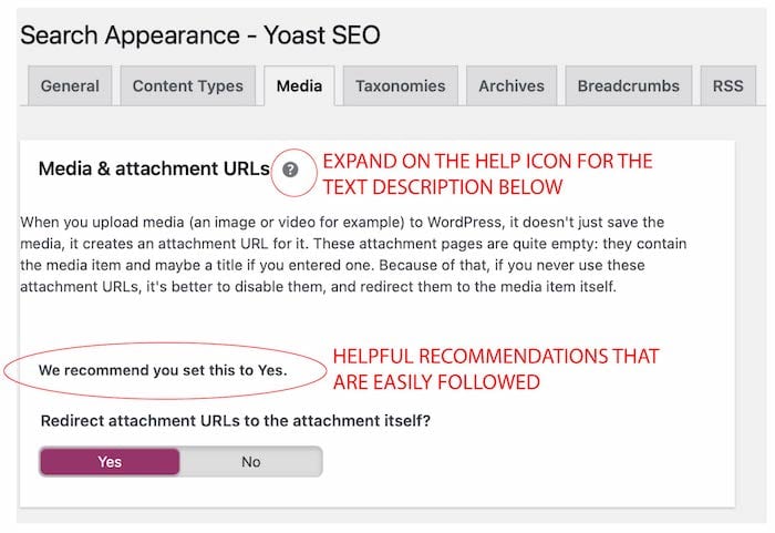 Yoast SEO plugin for wordpress screenshot of helpful links